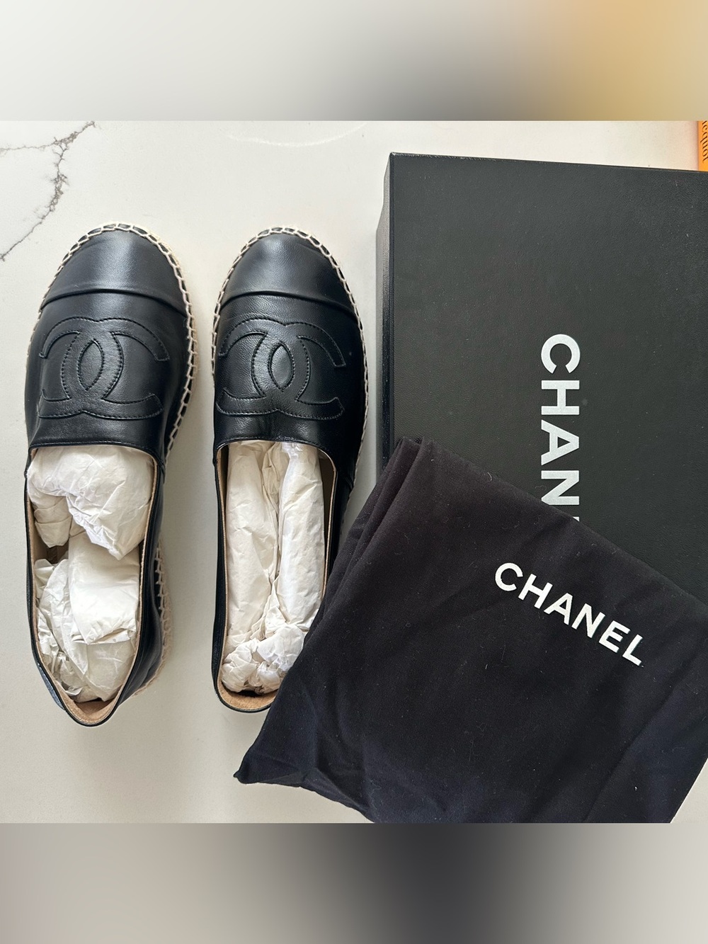 CHANEL Black Lambskin Espadrilles 39